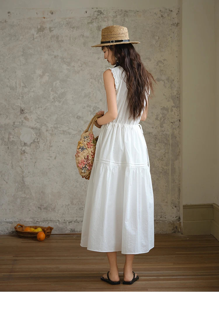 MISHOW Sleeveless Dress for Women Summer 2025 Drawstring Waist Simple Fashion Lace V-neck Dresses Female Clothing MXE37L2331