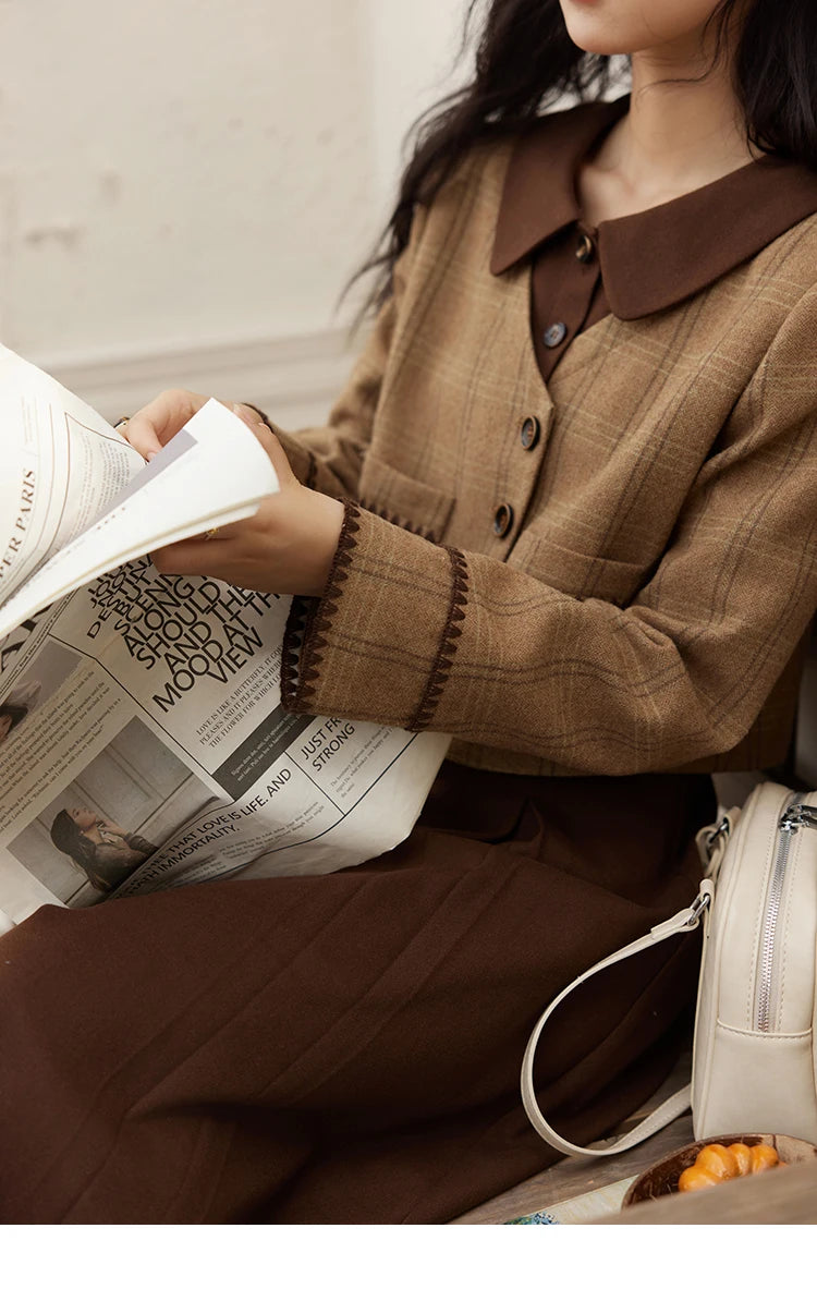 MISHOW Plaid Tweed Coats Midi Skirt Separately Women 2024 Fall Winter Polo Vintage Elegant Jackets Pleated Skirts MXD46W0460