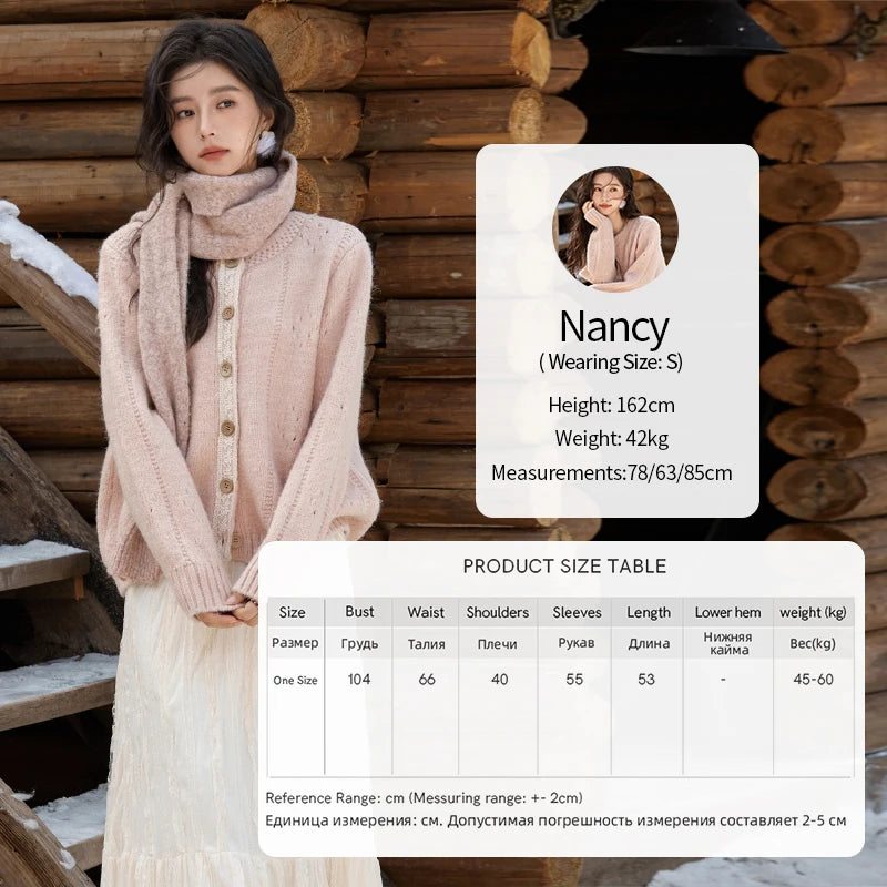 MISHOW Wool Blend Cardigan Pink Sweater 2024 Autumn Winter Women Clothes Sweet Top Knitted Sweater Outerwears MXD56Z1064