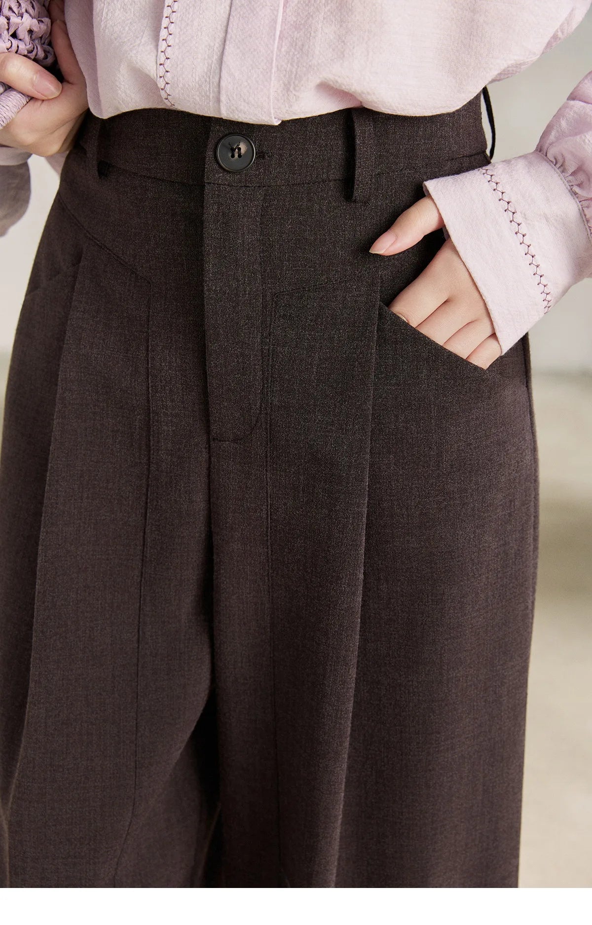 MISHOW Women's Dark Purple Wide Leg Pants 2026 Spring High Waist Pleated Pants Back Elastic Waist Casual Trousers MXF13K1204