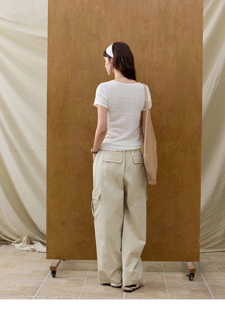 MISHOW Office Lady Women’s T-shirts Summer 2025 Short Sleeve Round Neck Solid Slimming Knitted Shirt Female Fashion MXE34Z1257