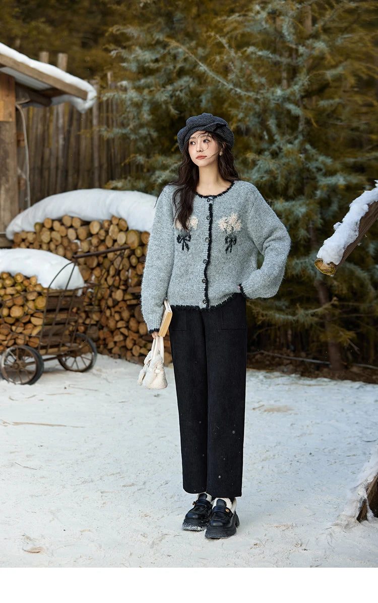 MISHOW Corduroy Pants High Waist Straight Pants Pocket Design Velvet Inside Comfortable Touch Slim Fit Office Lady MXD55K0813