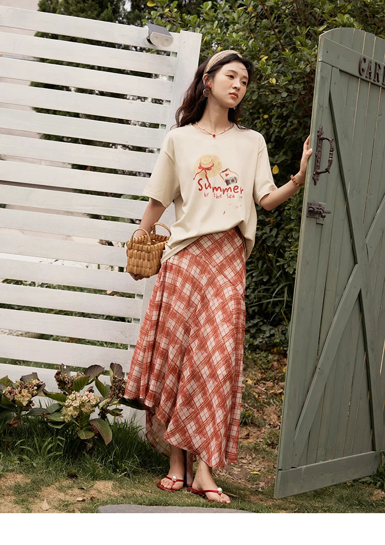 MISHOW Women's Print T-shirt 2025 Summer New Loose Casual T-shirt Ladies Round Neck Short Sleeve Tee Female Clothing MXE34T0559