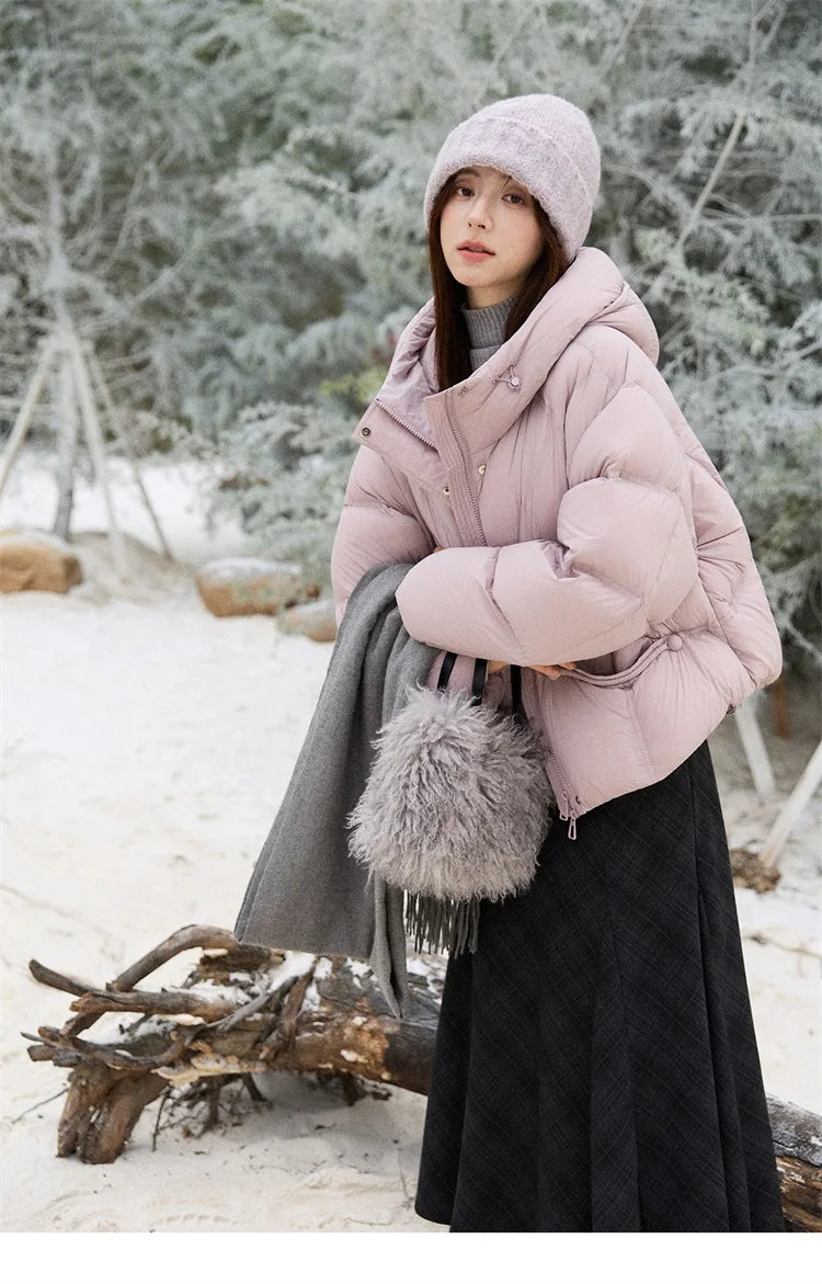 MISHOW Blue Down Coat Women 2025 Winter Fashion Elegant 90% White Duck Down Short Lightweight Puffer Jacket Warm MXE51Y0081