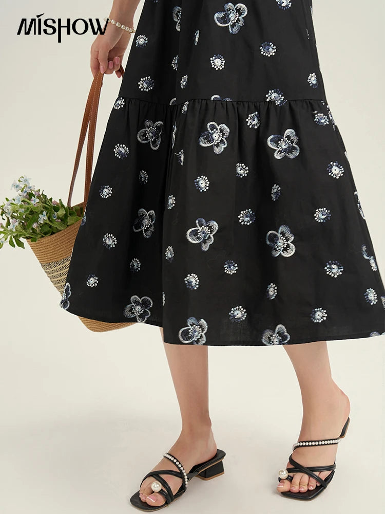 MISHOW High Waist Slim Floral Printing A-line Skirts Temperament Mid Length Skirt 2025 Summer Elastic Waist Skirt MPD21B0398