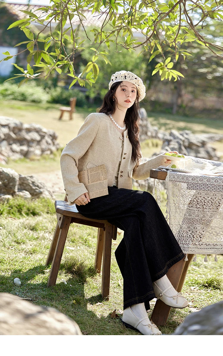 MISHOW Fashion Xiaoxiangfeng Long Sleeve Jacket Women's Spring New High End Temperament Button Tops Short Coat Girl MXE11W0713