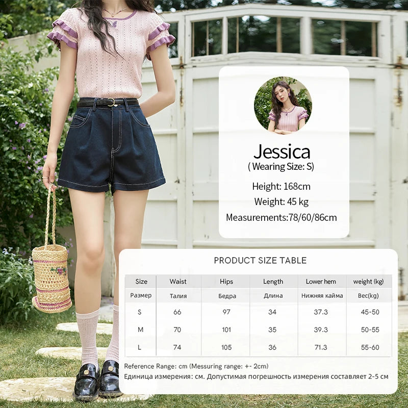 MISHOW 100 Cotton Pocket Embroidered Flower Denim Shorts for Women 2024 Summer Dark Blue Loose Casual Wide Leg Pants MXD26K0707