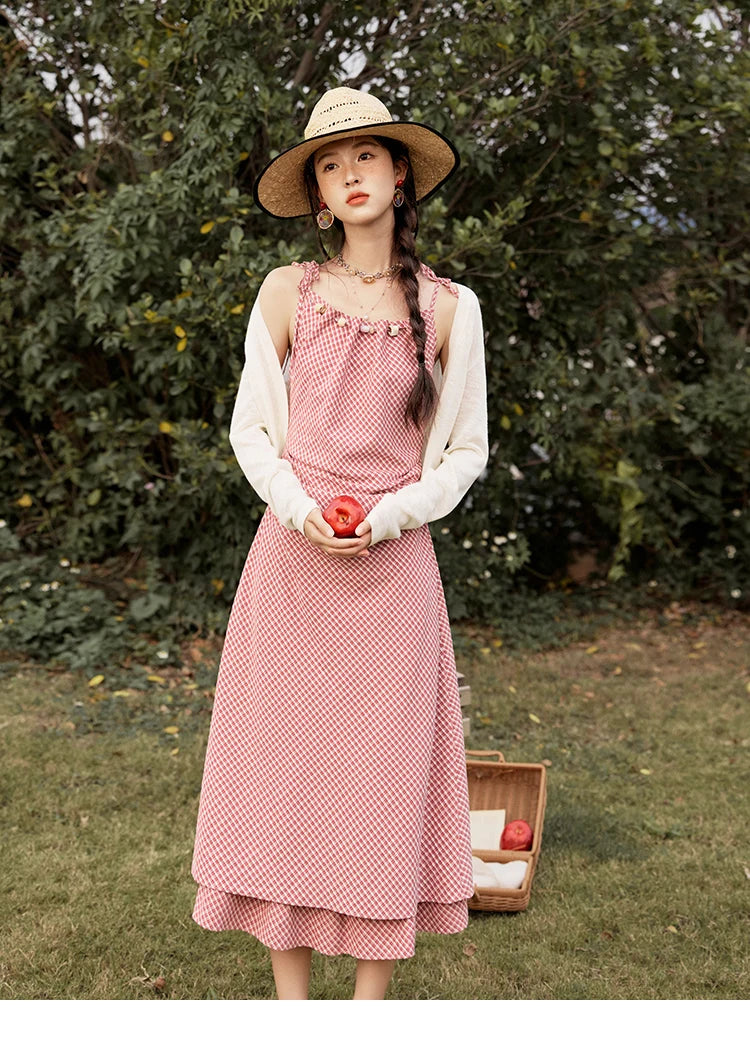 MISHOW Red Plaid Summer Camisole Dress Women New 2025 Sleeveless Elastic Waist Retro Dresses Woman Sweat Fashion MXE32L2198