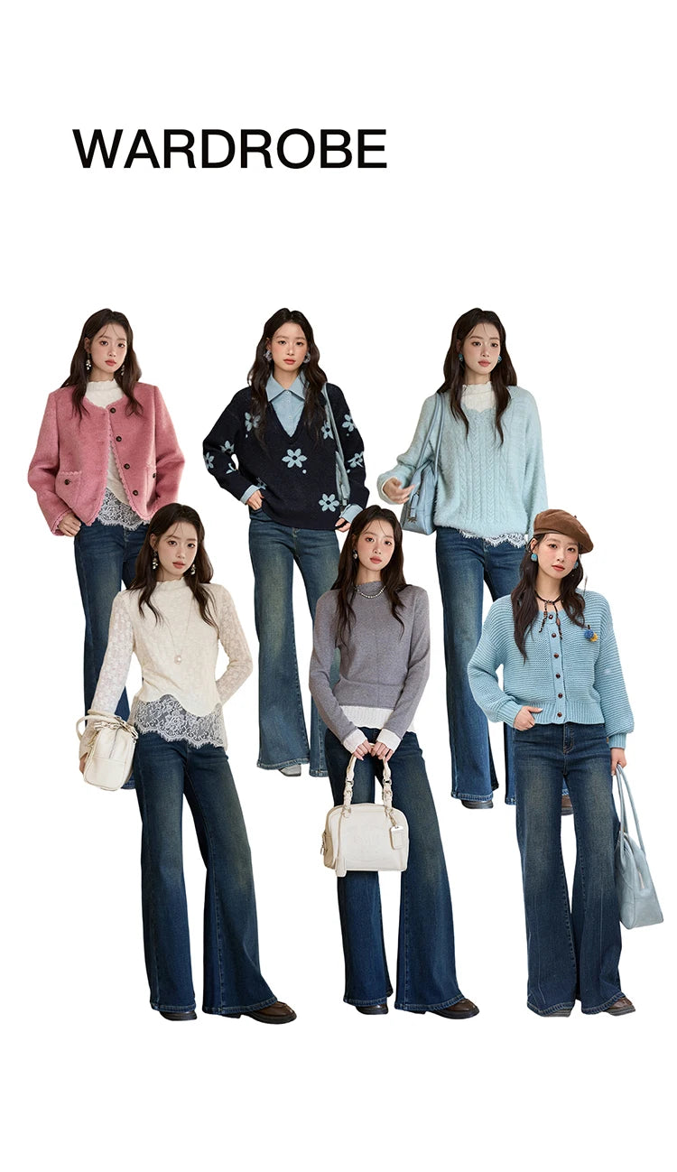 MISHOW Women's Jeans 2025 Autumn Winter Denim Blue Flared High Waist Slim Jeans New Retro Commute Wide Leg Trousers MXE51K1092