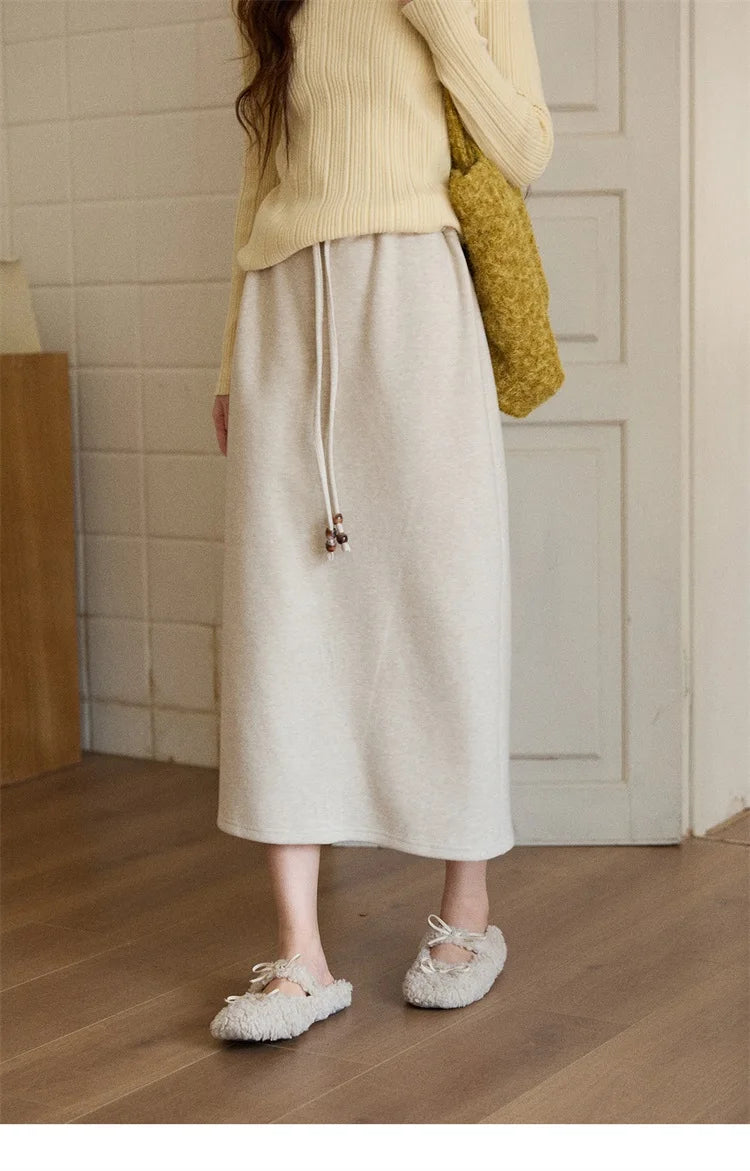 MISHOW Woman Brown Skirt 2025 Retro High Waist Loose Fitting Half Body Skirt with Back Split Straight Leg Long Skirt MXE90B2447