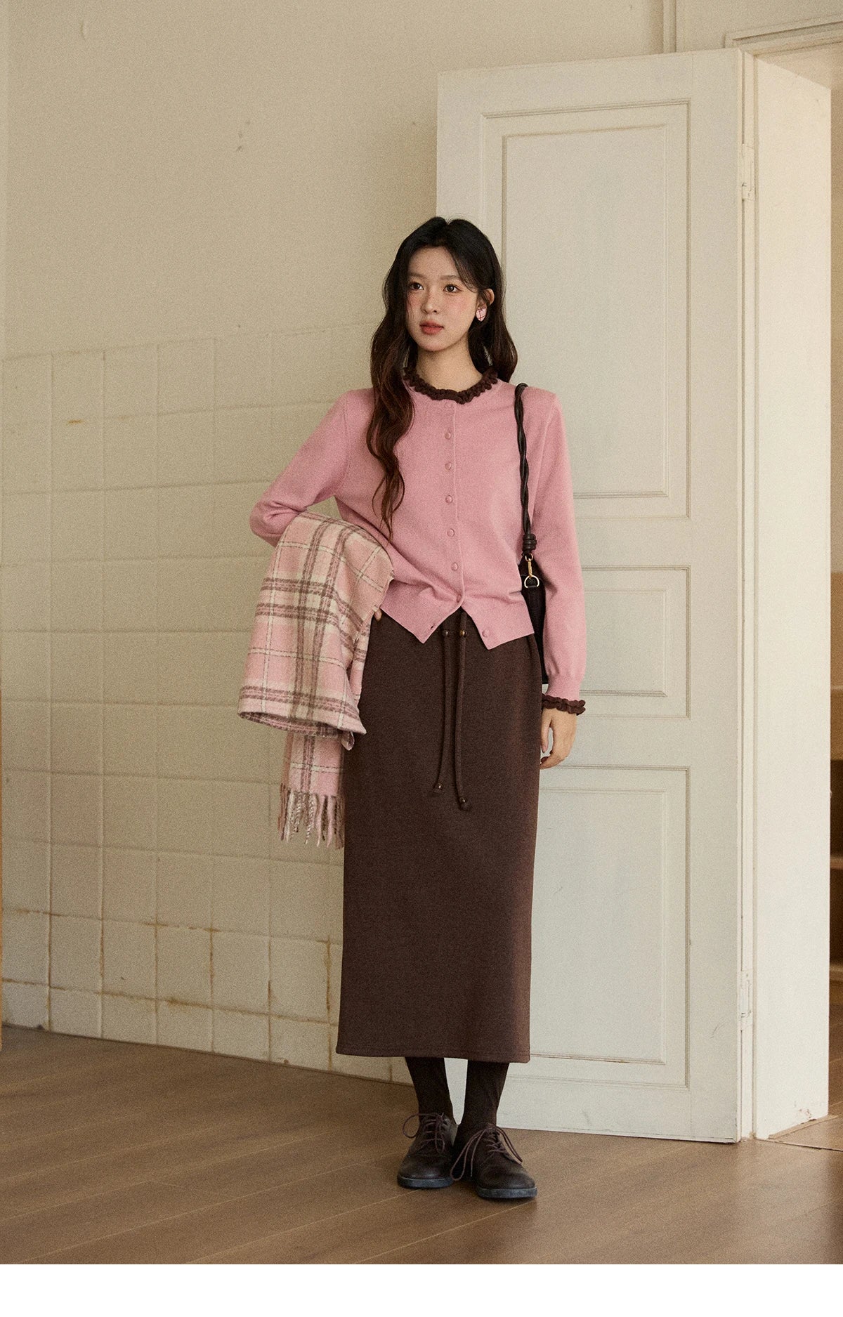 MISHOW Women Knit Cardigan Long Sleeve 2025 Winter Retro Ruffle O-neck Knitted Sweater Loose Casual Commute Khaki Top MXE91Z2749