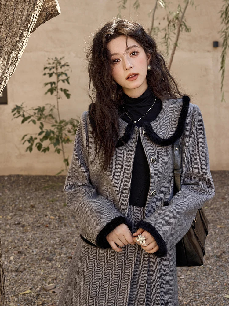 MISHOW Plaid Tweed Jacket Short Skirt Separately Women 2024 Winter Fashion Korean Collar Jacket Half Pleated Skirt MXD43W0442