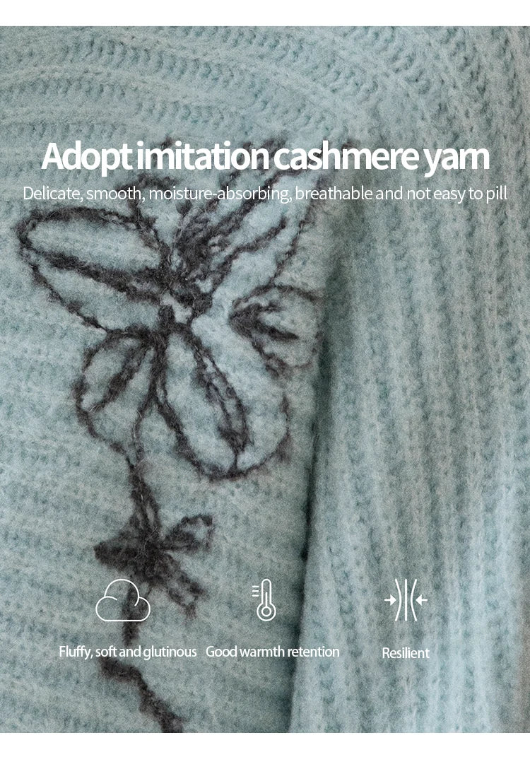 MISHOW Flower Jacquard Knit Cardigan Woman 2025 Winter Retro Luxury Loose Blue Stand-up Collar Outerwear Casual Top MXE86Z2665