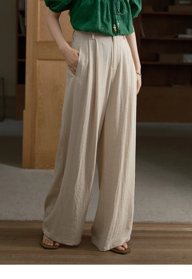 MISHOW Women Casual Wide Leg Pants 2025 Summer Button Pocket Versatile High Waist Slim Straight Pants Female Clothing MXE39K0962