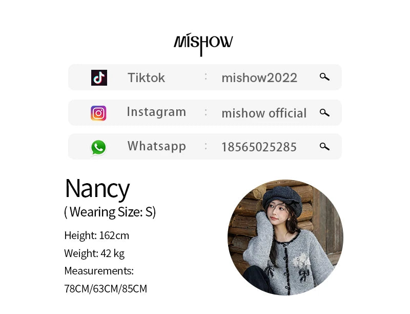 MISHOW Wool Blend Knitted Cardigan Pure Bouquet Embroidery Sweater Women Color Clash Design Soft Warm Regular Fit Top MXD54Z0951