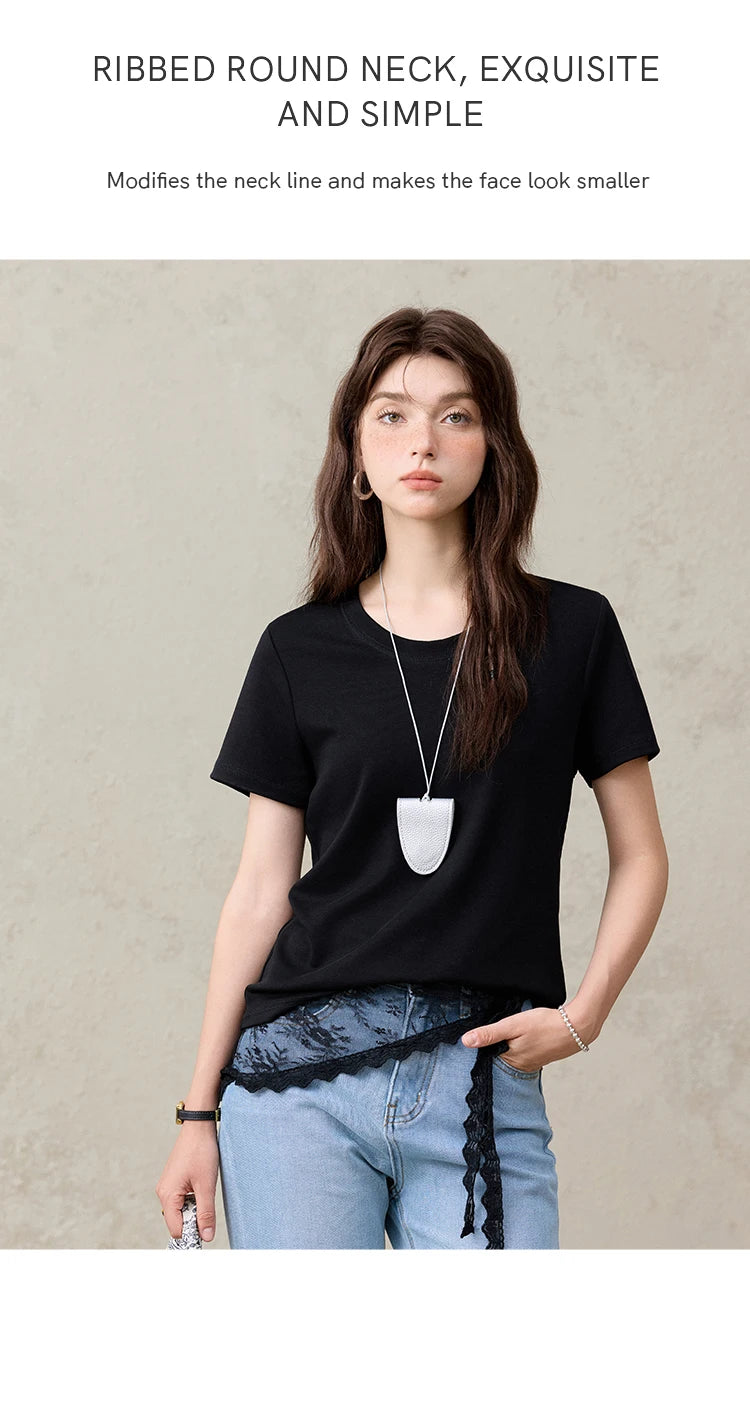 MISHOW Casual Summer T-shirts Women Short Sleeve Round Neck Solid Straight Shoulder Shirt Female Fashion Slimming New MXE31T0532