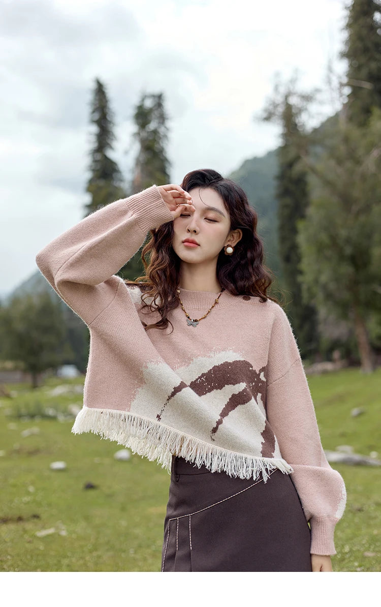 MISHOW Tassel Knitted Sweater Women Fashion Half High Neck Pullover Sweater 2024 Autumn Winter Premium Casual Top MXD43Z0680