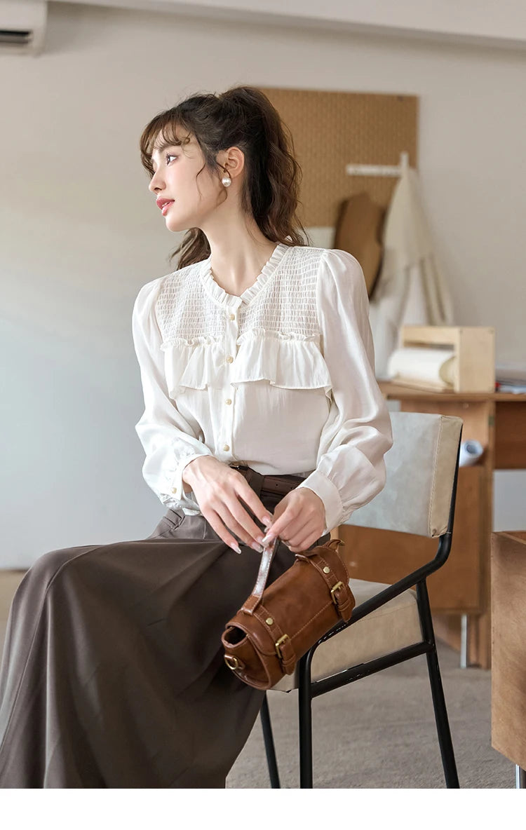 MISHOW Women's Midi Skirt 2023 Autumn Academy Pleated Commuter A-LINE Pockets Solid Split Back Hem Mid-Calf Skirts MXC42B0118