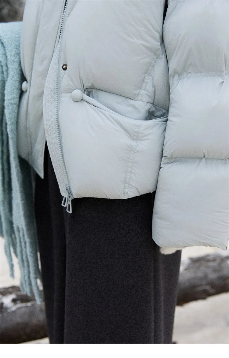 MISHOW Blue Down Coat Women 2025 Winter Fashion Elegant 90% White Duck Down Short Lightweight Puffer Jacket Warm MXE51Y0081