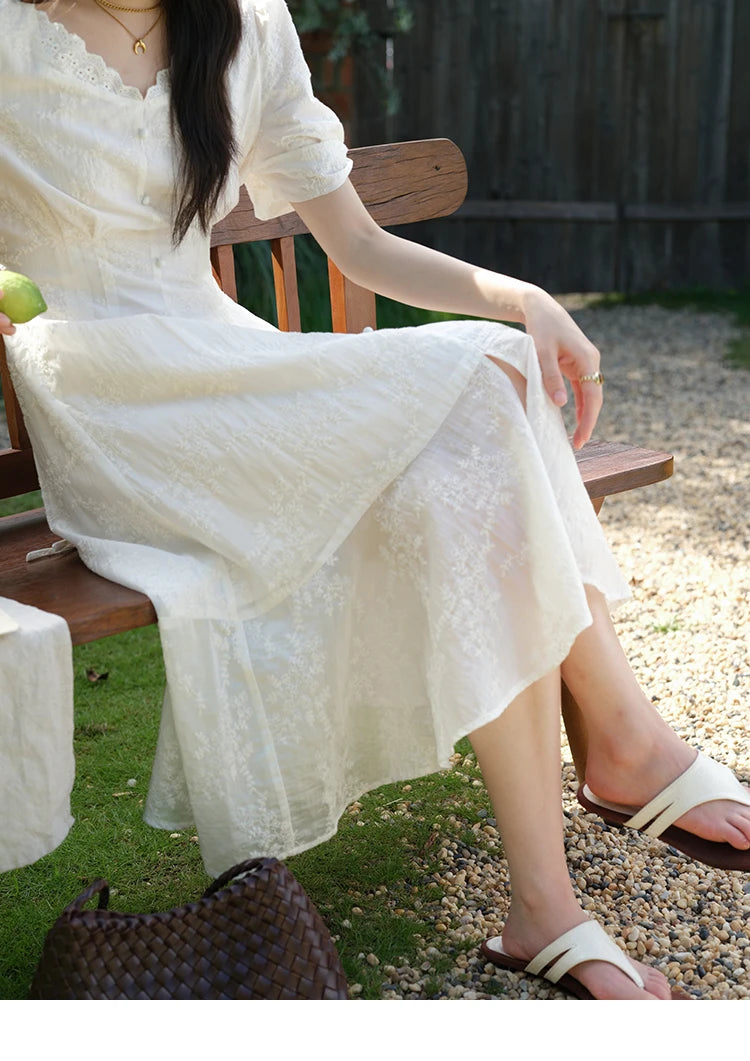 Mishow V-Neck Lace Embroidery Puff Sleeve Dress MXE39L2432