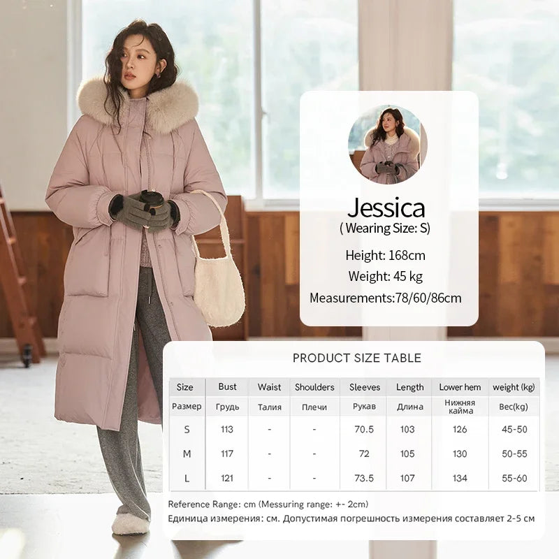 MISHOW Long Hooded Down Coats Fox Fur Collar Bread Jacket Duck Down Quilt Clothing 2024 Winter Women Thickened Coat MXD56Y0054