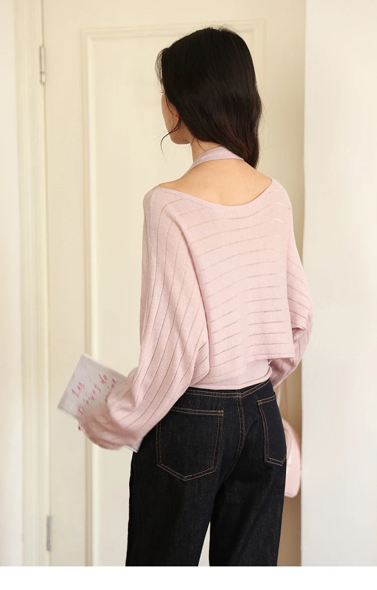 MISHOW Striped Short Hanging Neck Top Two-piece Set 2025 Autumn Wool Blend Knitted Sweater Casual Fashion Top Sets MXE46T1399