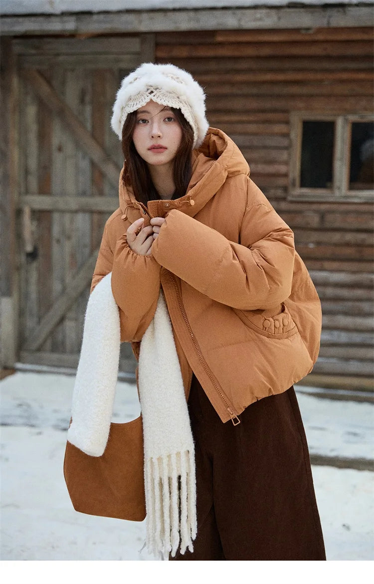 MISHOW Women's Short Coat with 90% White Duck Down Filling Windproof Down-proof Hooded Jacket Lightweight Warm Coat MXE51Y0080