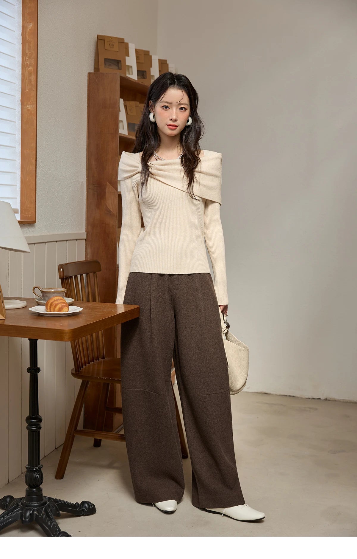 MISHOW Women Pants 2025 Autumn Winter Retro Brown Wide-leg Pants High Waist Design Loose Casual Drape Pants MXE88K1122