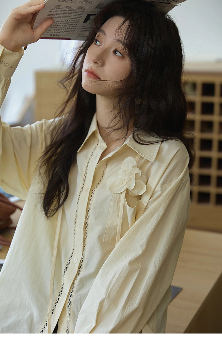 MISHOW 100% Cotton Shirt For Women Autumn 2025 New Fashion Petal Ribbon Button Long Sleeves Shirt Women's Clothing MXE41C2349