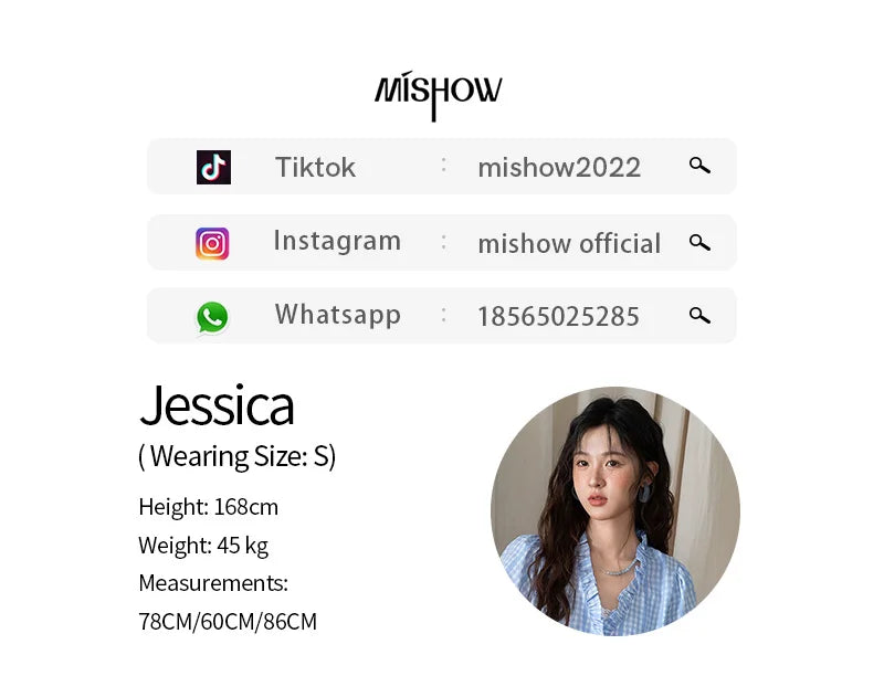 MISHOW Women's Plaid Blue Fake Two Piece Blouse 2025 Summer Fashion Puff Sleeve V-neck Lace Up Top Female Clothing MXE37X1901