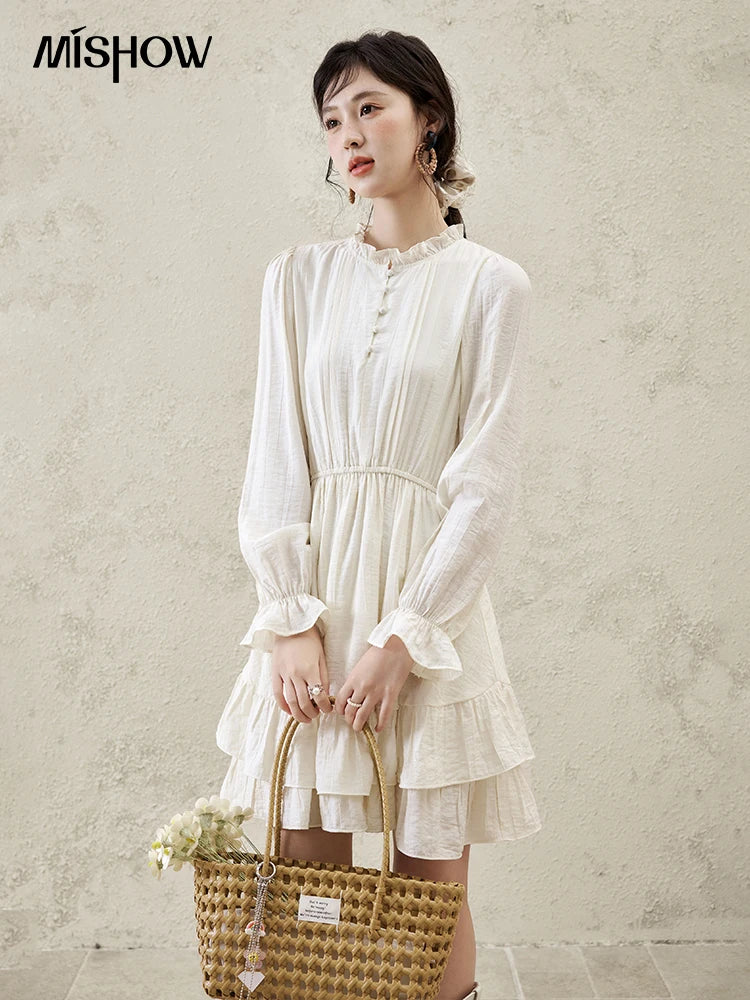 MISHOW Spring Elegant Vests Dress Separately Women 2025 Solid Long Puff Sleeve Midi Dresses Print Denim Vest Fashion MXE16L2197