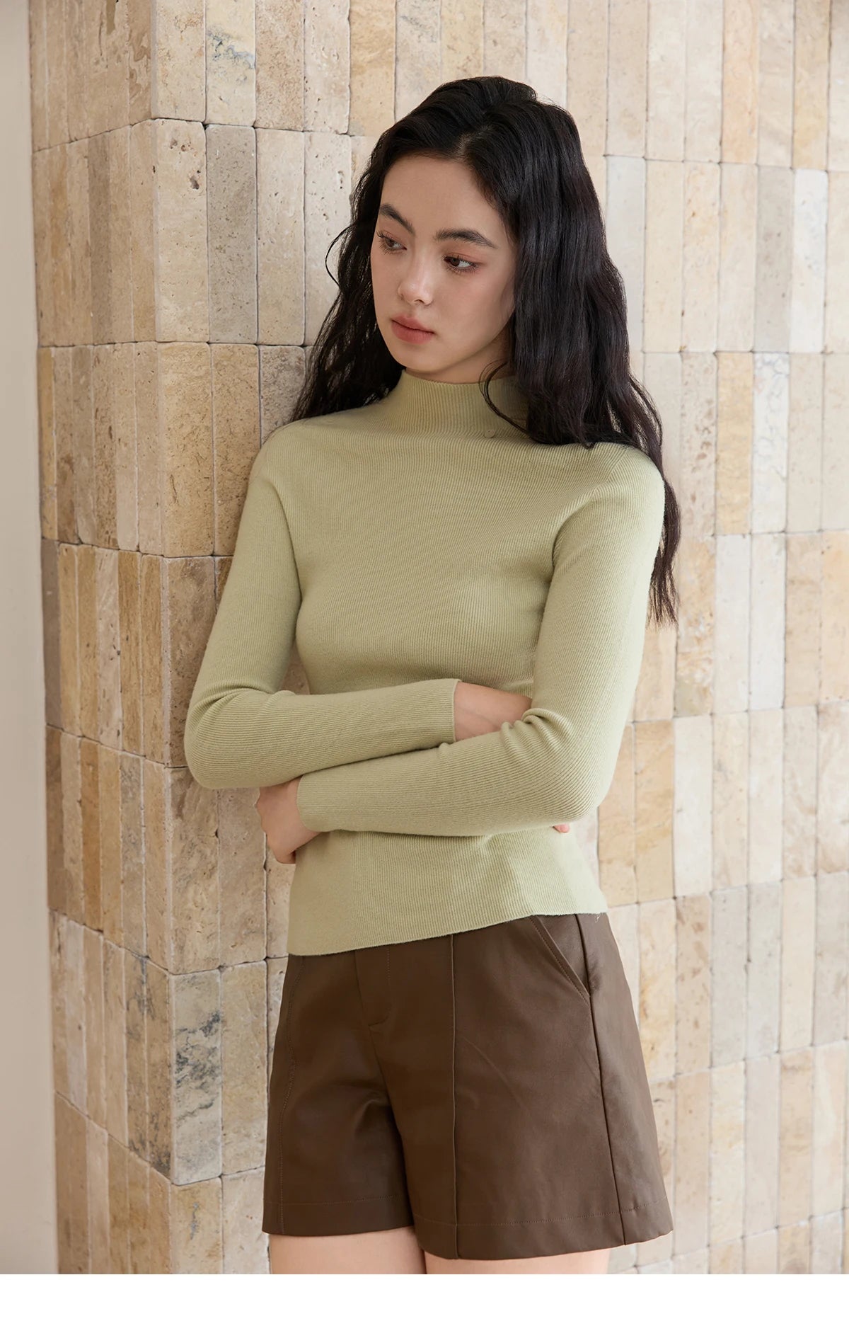 MISHOW Woman Long-sleeved Tops 2025 Autumn Winter Minimalist Mock Neck Knited Top Commute Casual Slim Pullover Woman MXE48Z2583