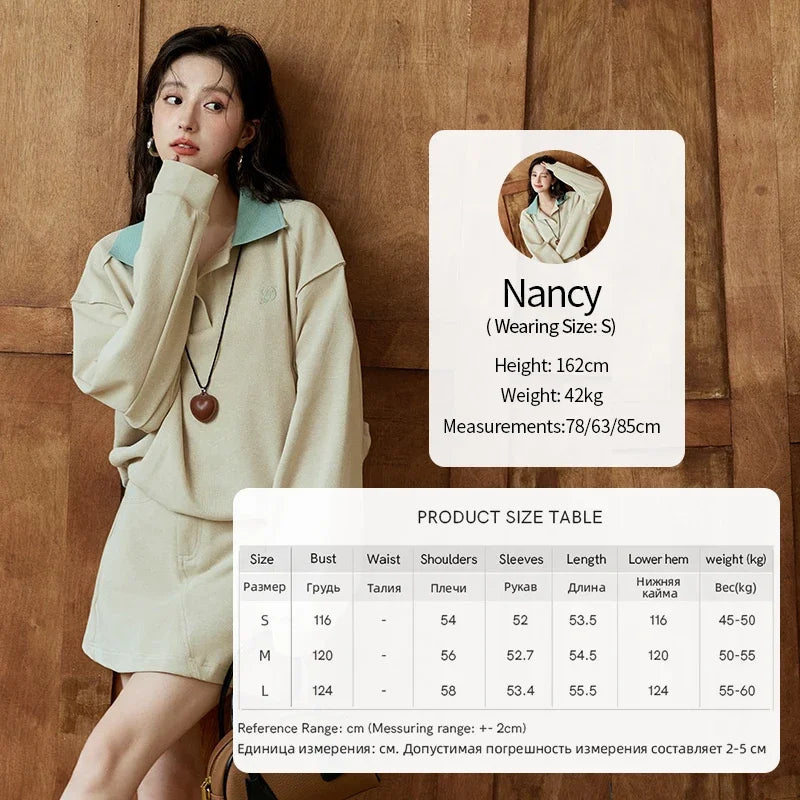 Mishow Polo Neck Sweatshirt & Contrast Letter Skirt Set MXD44V0097