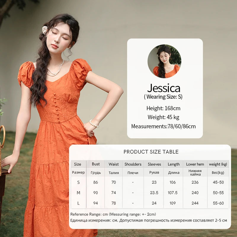 MISHOW 100 Cotton Orange Embroidered French Dress Women 2024 Summer V Neck Mid Length Dress Solid Loose A-line Dress MXD29L1931