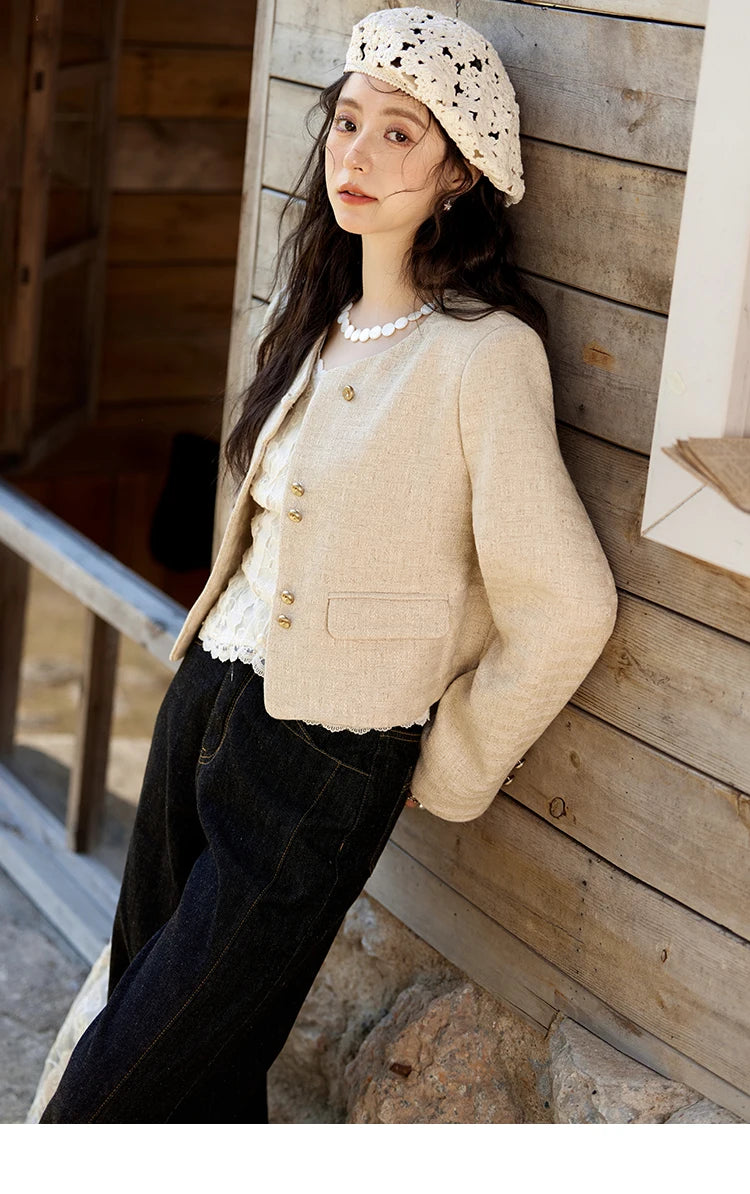 MISHOW Fashion Xiaoxiangfeng Long Sleeve Jacket Women's Spring New High End Temperament Button Tops Short Coat Girl MXE11W0713