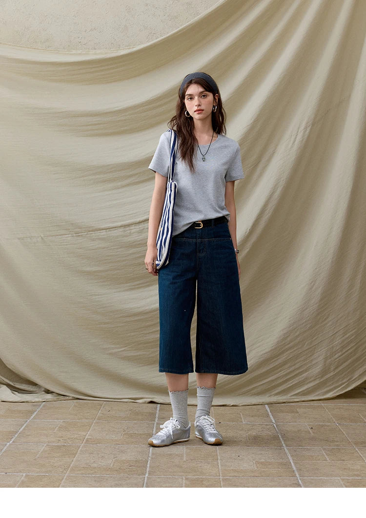 MISHOW Casual Summer T-shirts Women Short Sleeve Round Neck Solid Straight Shoulder Shirt Female Fashion Slimming New MXE31T0532