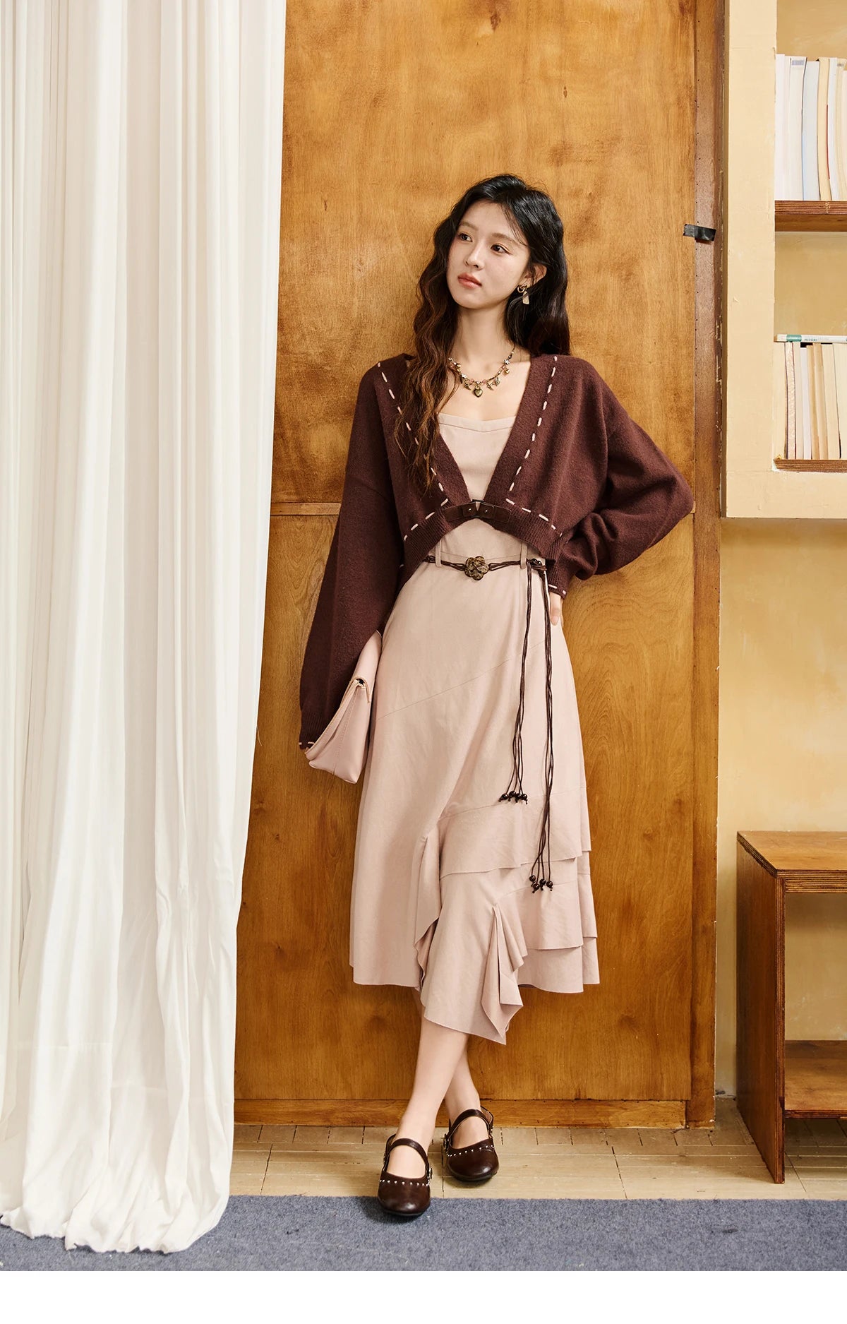 MISHOW Knitted cardigan camisole Dress Two-piece Set Autumn Frosted Velvet Retro Top Contrasting Design Dress Sets MXE47T1382