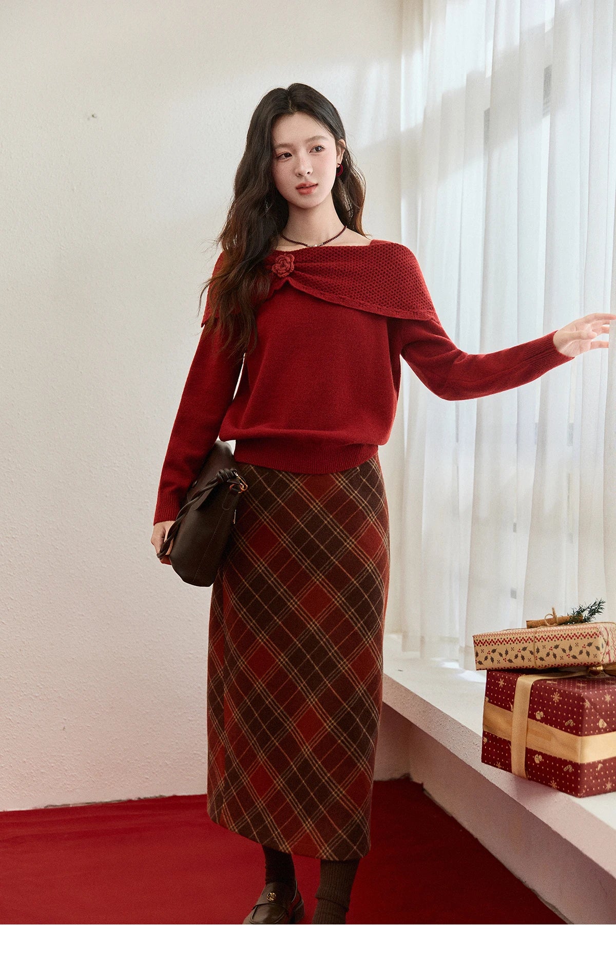 MISHOW New Year Christmas Women's Red Sweater 2025 Autumn Winter Soft Elegant Sweaters 3D Flower Alpaca Knitted Tops MXE94Z2889