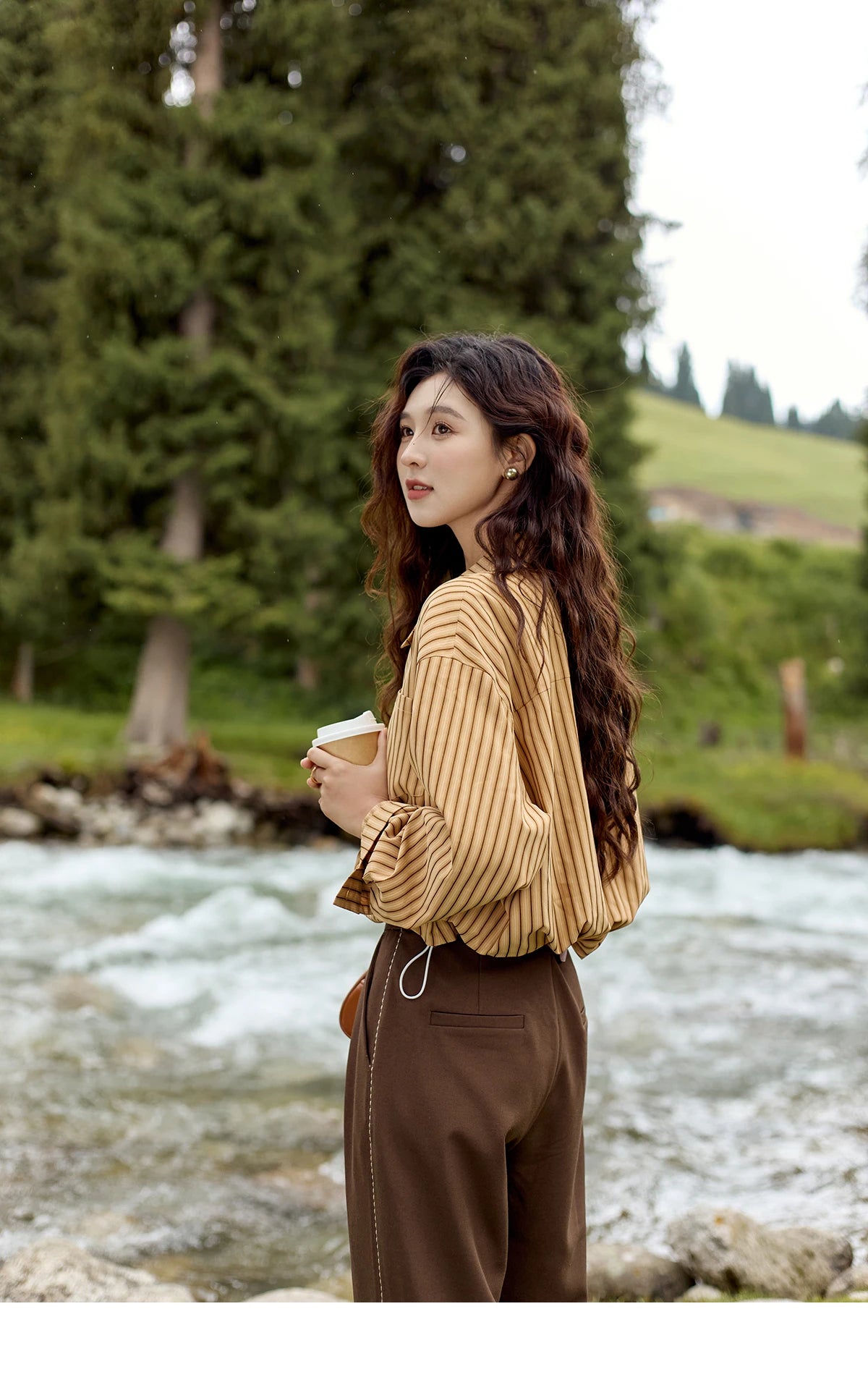 MISHOW Loose Lapel Collar Stripe Fake Two Piece Splicing Shirt for Women 2025 O-neck Asymmetric Square Pocket Shirts MXD43C0303