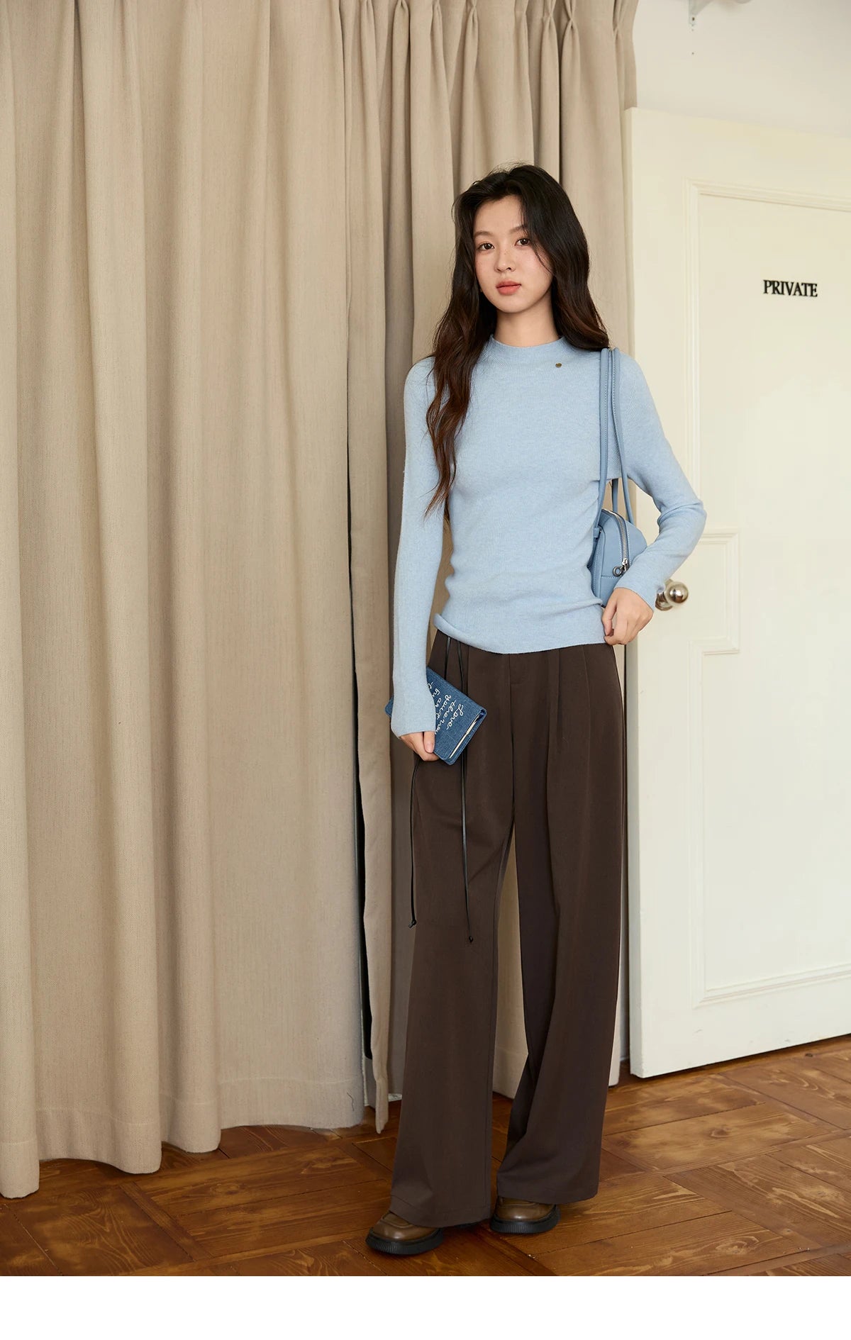 MISHOW Woman Long-sleeved Tops 2025 Autumn Winter Minimalist Mock Neck Knited Top Commute Casual Slim Pullover Woman MXE48Z2583