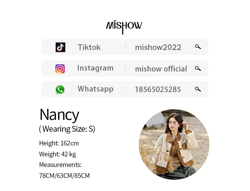 MISHOW Lamb Wool Short Jacket Women Ox Horn Button 2024 Fall Winter New Fashion Warm Loose Splicing Suede Top MXD36W0504