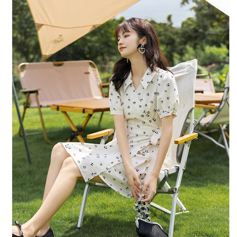 MISHOW Red Dresses For Women Summer French Hepburn One Piece V-neck Chiffon A-shape Floral Holiday Midi Dresses MXA29L0356