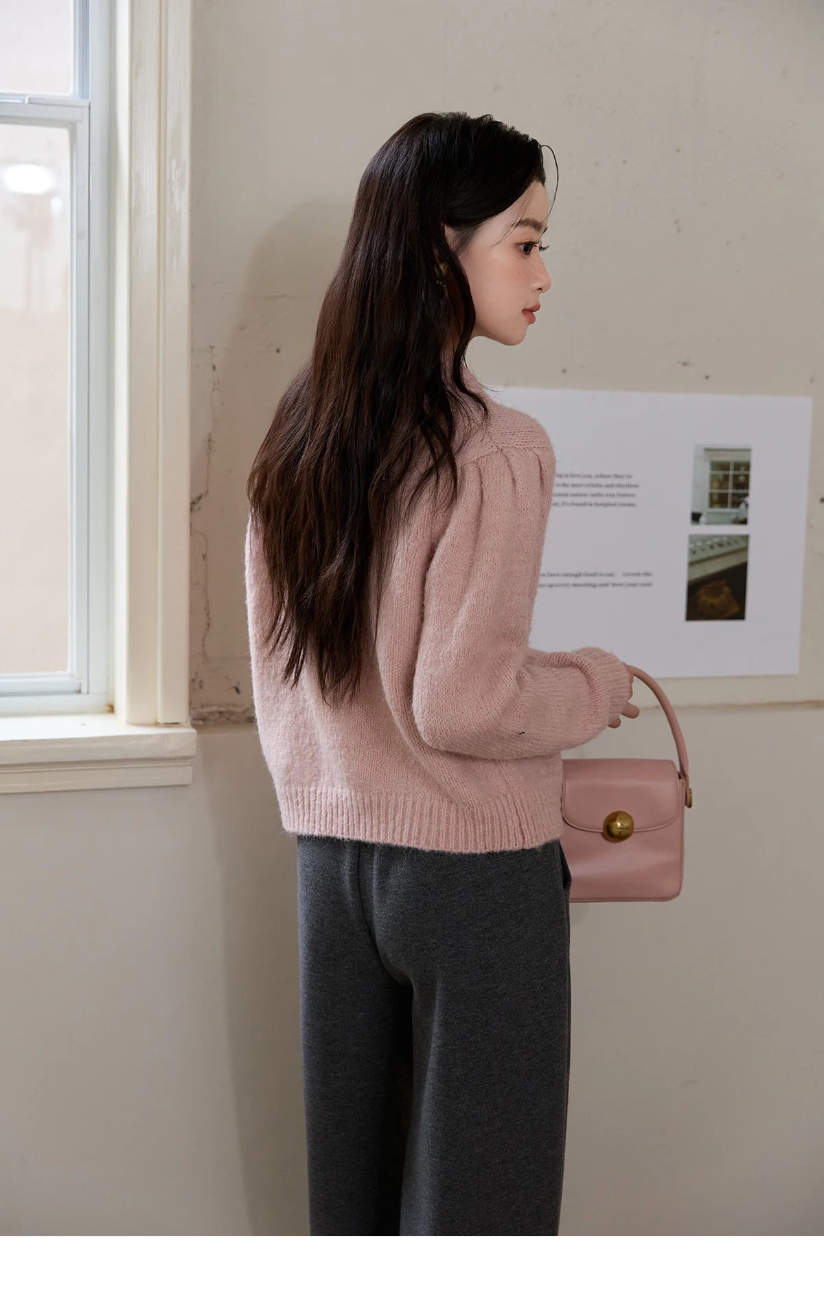 MISHOW Pink French Cardigan Women 2025 Autumn Winter New Sweet Turn-down Collar Single-breasted Loose Knit Sweater MXE48Z2569