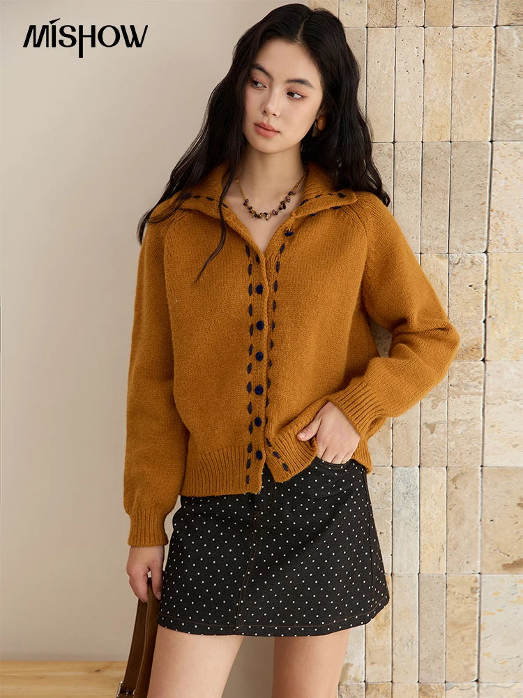 MISHOW Women's Turtleneck Sweater 2025 Retro Long-sleeved Single-breasted Loose Knit Top Casual Winter Woman Cardigan MXE48Z2617