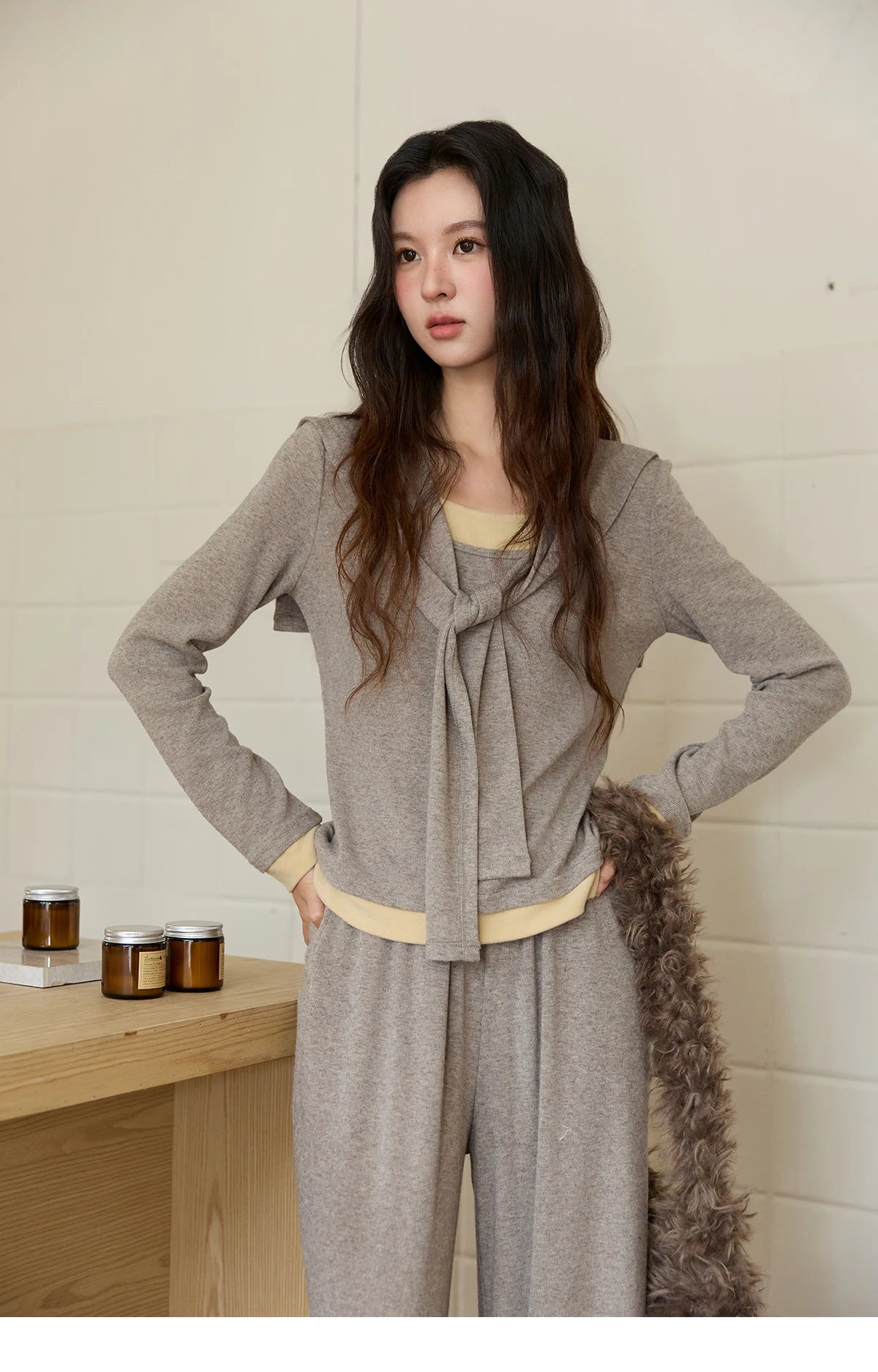 MISHOW Woman Slim Fit Long Sleeve Top 2025 Autumn Retro Solid O-neck Shawl Pullover Casual Knit Top Woman Clothes MXE89T1419