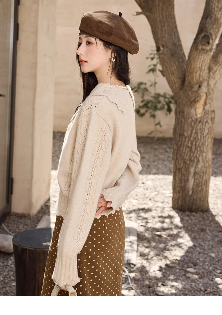 MISHOW Embroidered Sweater Women’s French Retro Doll Collar 2024 Fall Winter New Casual Long-sleeved Knit Sweater Top MXD35Z0895