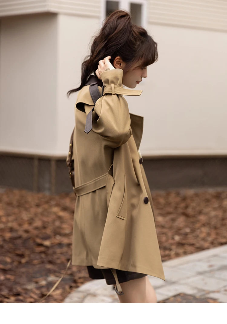 MISHOW Trench Coats for Women Autumn Korean Office Lady Polo Collar Patchwork Long Mid-length Jacket Female Outerwear MXB33W0399