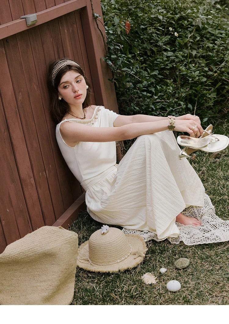 MISHOW Holiday Summer Dresses Women 2025 New Short Sleeve Shell Webbing Oblique Collar Slim Midi Dress Female Fashion MXE31L2189