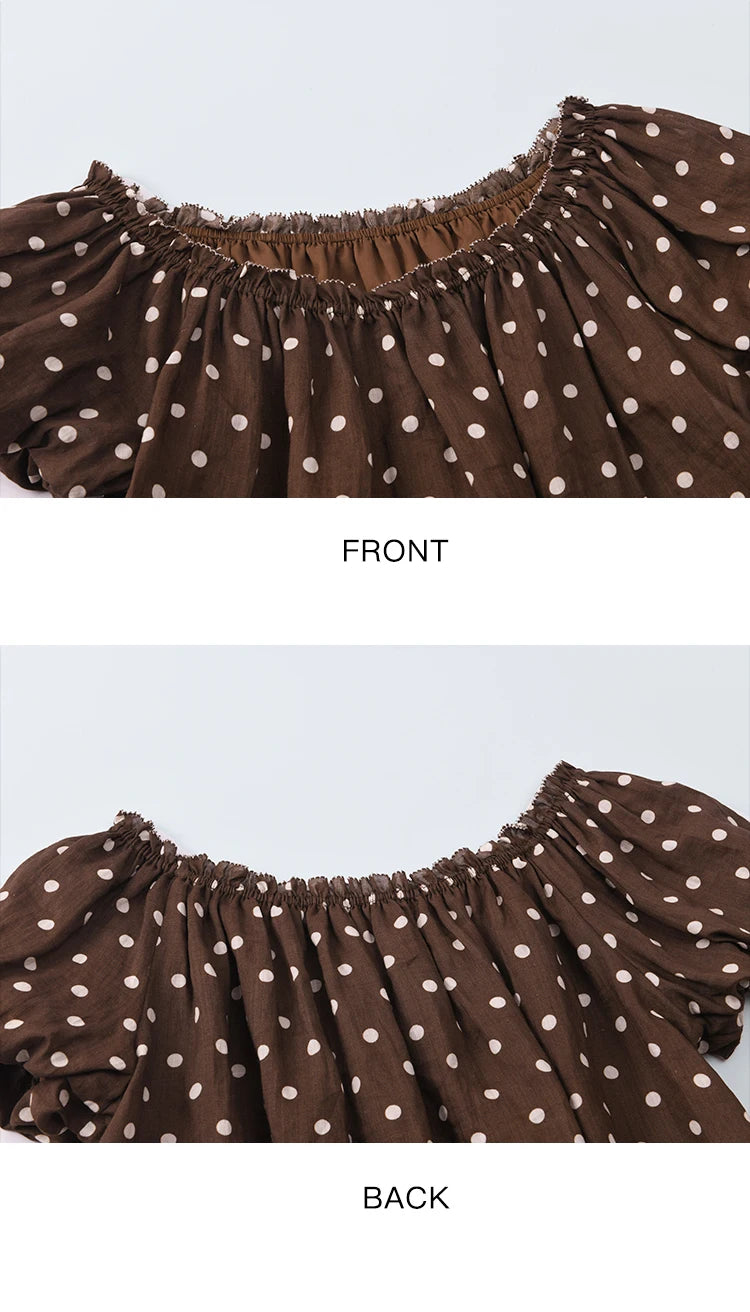 MISHOW Women's Two-Piece Set Fashion Polka Dot One Shoulder Puff Sleeve Blouse Summer 2025 Casual Wide Leg Pants Set MXE38T0683