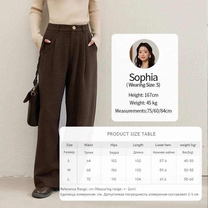 MISHOW Women Pants 2025 Autumn Winter Retro Brown Wide-leg Pants High Waist Design Loose Casual Drape Pants MXE88K1122